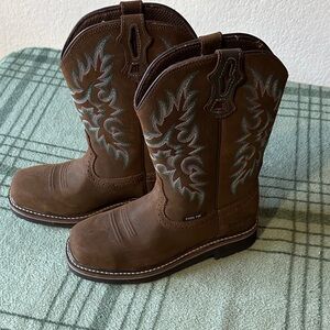 Brown Embroidered Heeled Boots